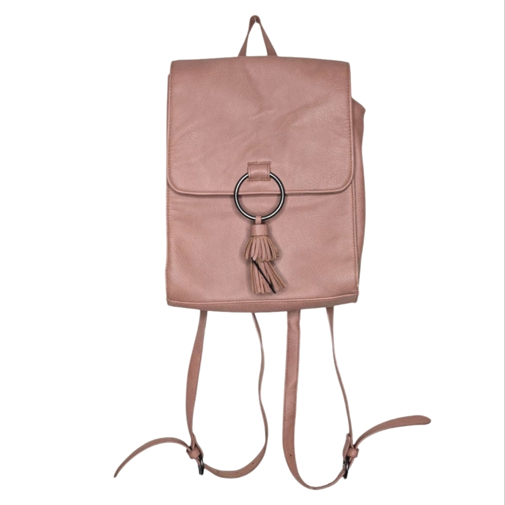 Universal Thread Women's Pink Blush Faux Leather Boho Mini Backpack with Tassle